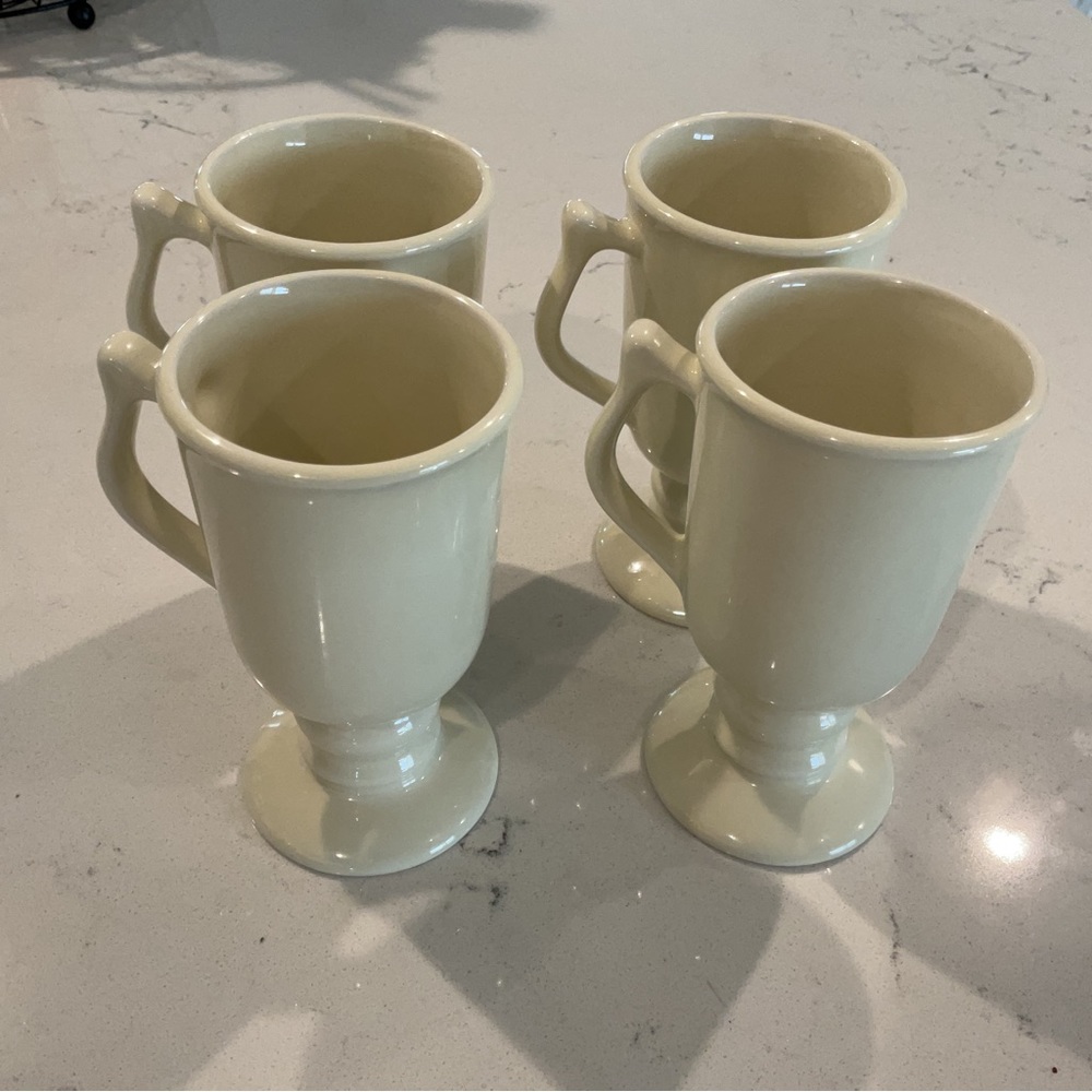 Set of 4 Hall Pottery Mugs cream color marked made in USA 1272, excellent.